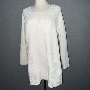 SOFT SURROUNDING Cream Chenille Knit Longline Tunic Sweater - EUC - Size Large